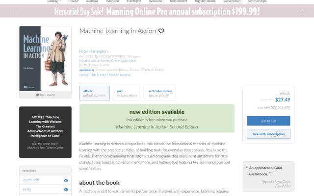 Machine Learning in Action by Peter Harrington