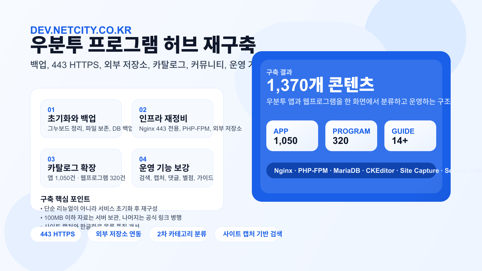 구축 기록 | dev.netcity.co.kr, 우분투 프로그램 허브로 다시 세운 재구축기 대표 이미지